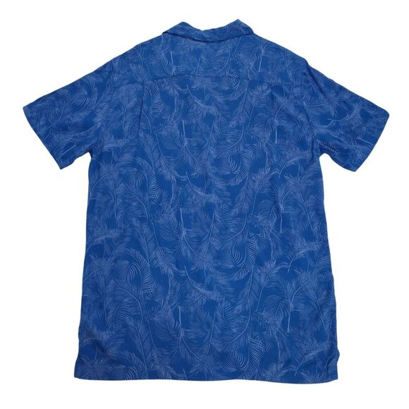 Weatherproof Vintage Mens Blue Tropical Leaf Print Short Sleeve Button-Up Shirt. - Picture 2 of 7